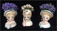 (3) Inarco Japan Miniature Lady Head Vases -