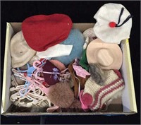 Asst c1940’s-1960’s Doll Hats, Wigs, Hangers -
