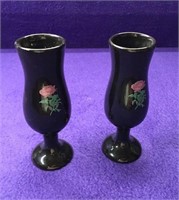 Vintage Japanese small black vase with rose 28