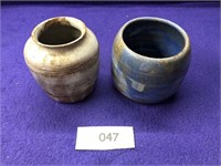 2 Hand Thrown Stonewear Pots see photo signed