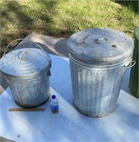 Galvanized Garbage Cans, x 2