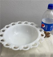 Open Lace Milk Glass Bowl