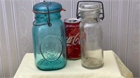 Blue jar with lid. Wheaton clear jar with lid