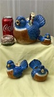 Blue bird-Tea pot, salt and pepper shaker, cream