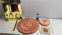 Heavy Terra Cotta Sun Face, Clay Clock, Picture