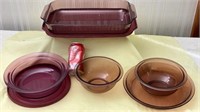 Pyrex dishes and cranberry Corning vision ware