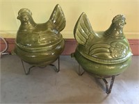 Pair of Vintage California Pottery Chicken Tureen