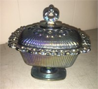 Purple Carnival Footed Glass Candy Dish w/Lid