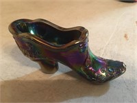 Purple Carnival Glass Collector Glass Shoe