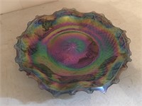 Purple Carnival Glass Ruffled Plate