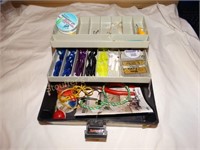 Plastic Tackle Box (shows wear) w/contents