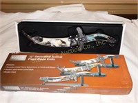 Maxam Decorative Blade Knife 12" w/stand NIB