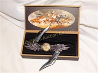 Decorative Double 2" blade Knife in wood case