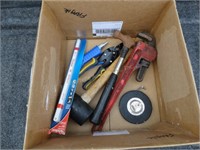 Box of misc. tools:  rubber mallet, 100'