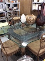 Glass top dining room table with six chairs