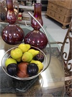 Metal basket with wax fruit