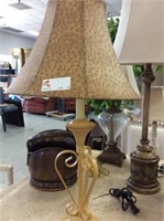 Light brown candlestick lamp with faux ostrich