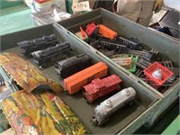 Flat top trunk w/ antique  toy train Lionel