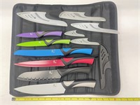 (6 Pcs) Kitchen Knife Set W/ Blade Covers & Case