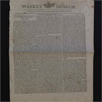 1799 Newspaper "Weekly Museum" with notification o