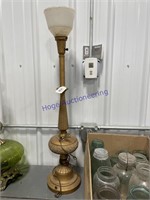 TALL GOLD TABLE LAMP W/ GLASS SHADE