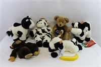 Collection of Plushy Cows, Teddy Bear & Monkey