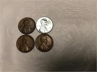 Four Lincoln wheat pennies