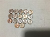 17 Lincoln Wheat Pennies 1950 - 1958