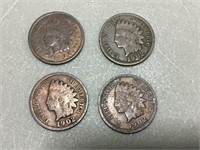 4 total 1902 Indian pennies