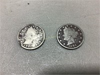 Two 1884 Liberty nickels