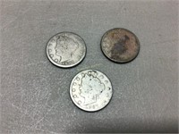 Three 1887 Liberty nickels