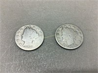 Two 1889 Liberty nickels