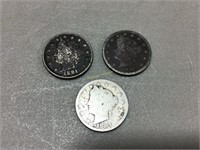 Three1891 Liberty nickels