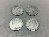 Four 1892 Liberty nickels