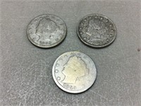 Three 1893 Liberty nickels