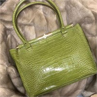 Kate Spade green alligator leather bag gold