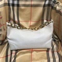 Burberry white leather bag w/ gold hardware