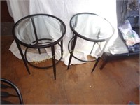 2 Metal round glass top tables 17"d x 24"T