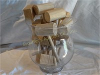 Glass Vase w/wood mallets