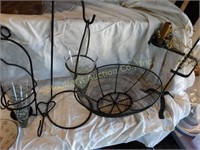 Metal basket, hangers, primitive decor