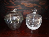 2 Lidded glass canisters 7"t
