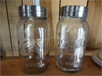 2 Glass Ball Mason Canisters 12"T