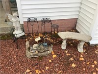 Concrete and metal lawn ornaments