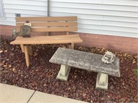 4 ft. Wood bench & 39 in. Concrete bench, see Desc