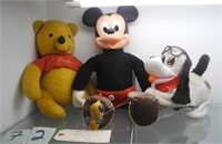 3 Antique Toys - Winnie Pooh, Mickey Mouse, Dog