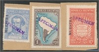 ARGENTINA #438, #446, #453 SPECIMENS MINT F-VF