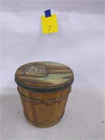 Wood bucket w/painted lid