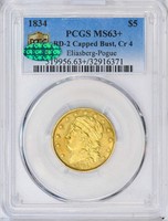 $5 1834 BD-2. CAPPED, CROSS 4. PCGS MS63+ CAC