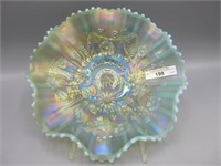 Nwood 9" aqua opal Good Luck ruffled bowl