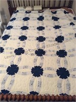 Hand sewn quilt white and navy